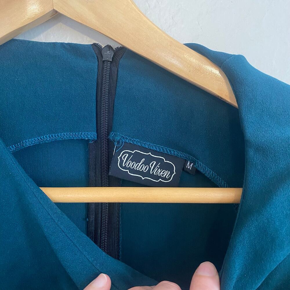 Voodoo Vixen Dress Womens Sz Medium Teal Cocktail Occcasion Retro Business - Picture 2 of 4